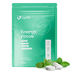UPLIFE Energy Mints pack close-up showing fresh mint formula for quick boost.