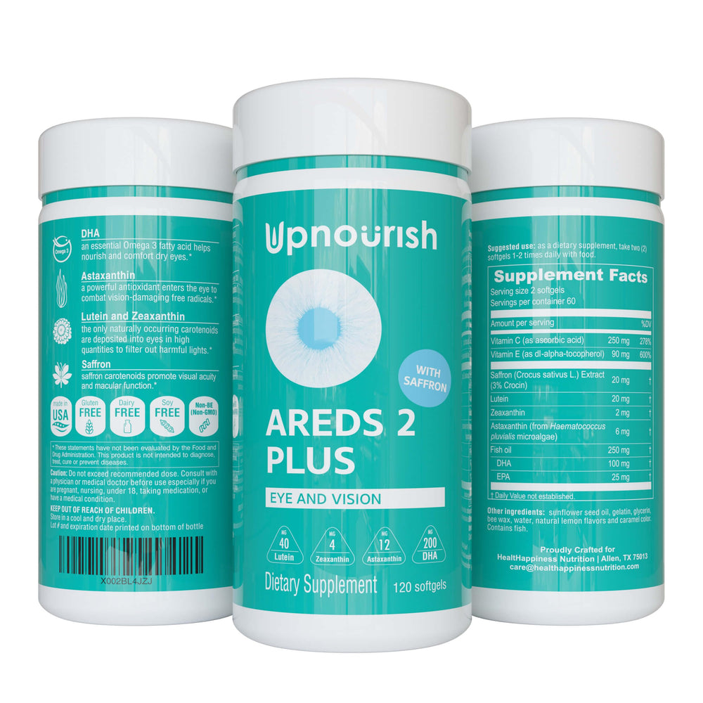 UpNourish AREDS 2+ bottle packshot with 120 softgels