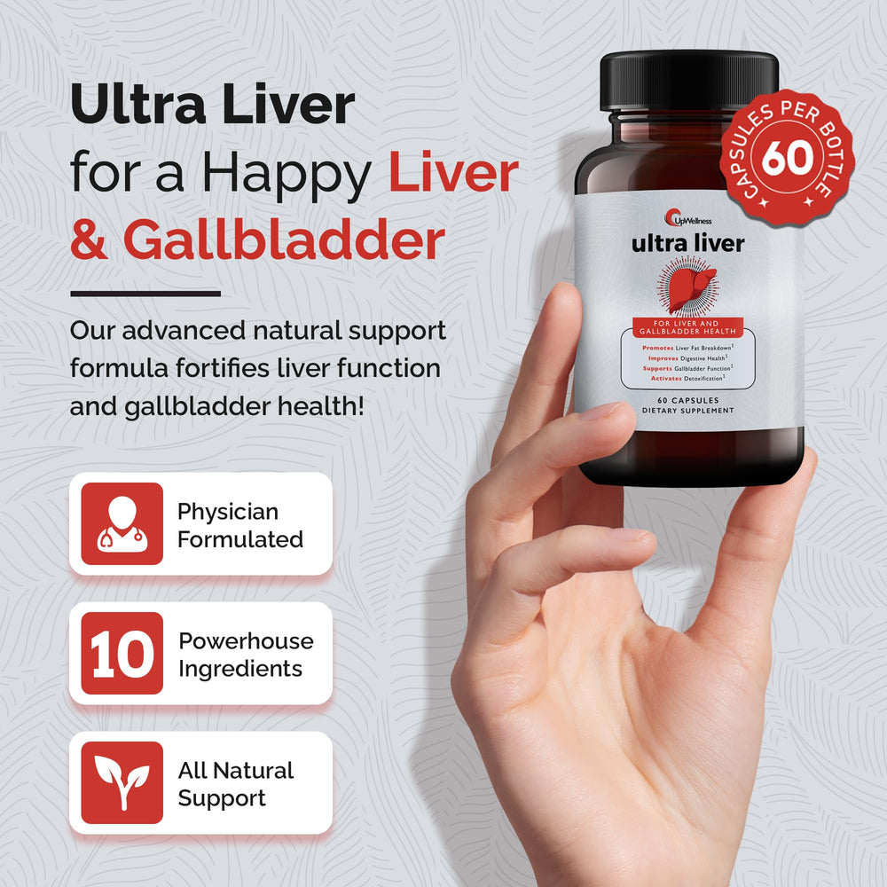 Graphic showing Ultra Liver ingredients including milk thistle, NAC and TMG