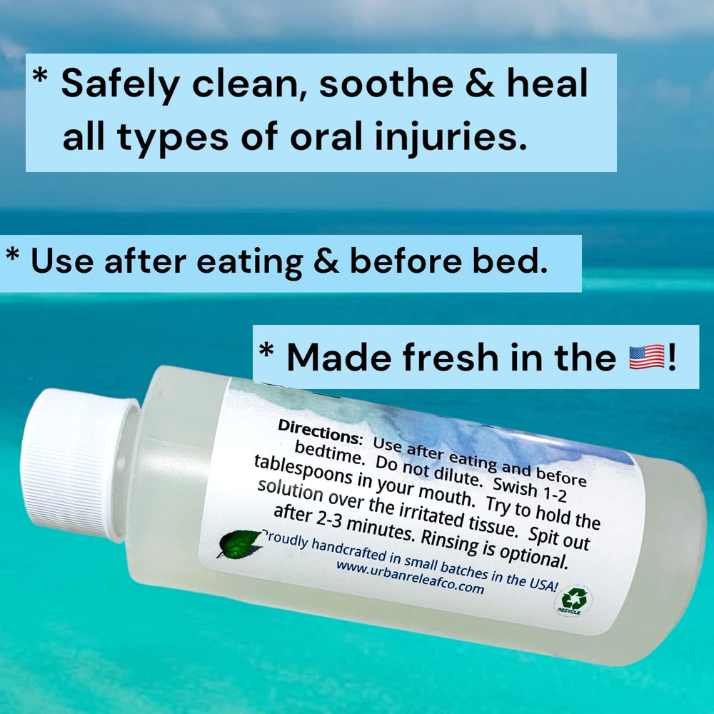 Hands swishing cleanser in mouth showing directions