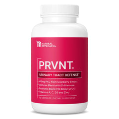 Urinary Tract Defense bottle showing Cranberry PACs, D-Mannose, Probiotics and vitamins - 60 capsules