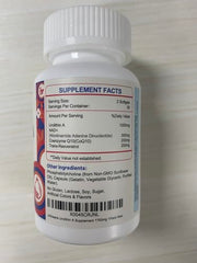 Ingredients panel showing Urolithin A, NAD+, CoQ10 and Trans-Resveratrol