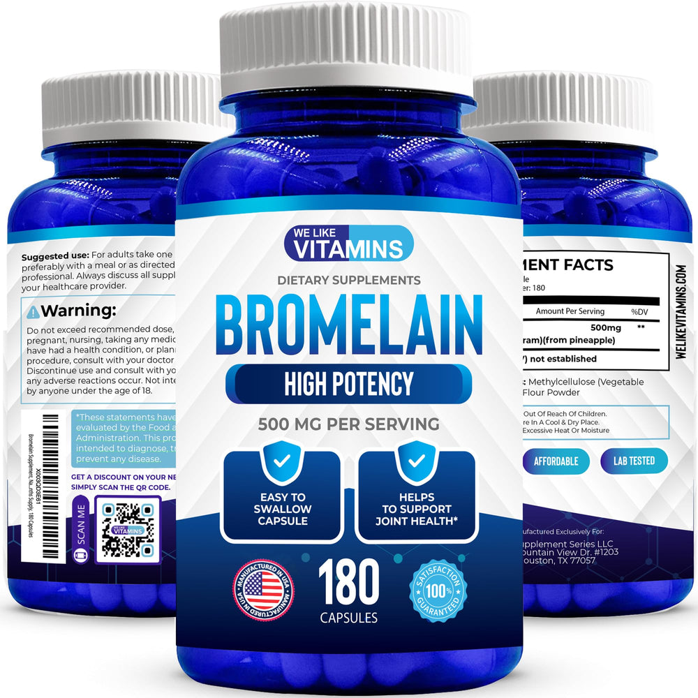 USA-made bromelain capsules in a bottle