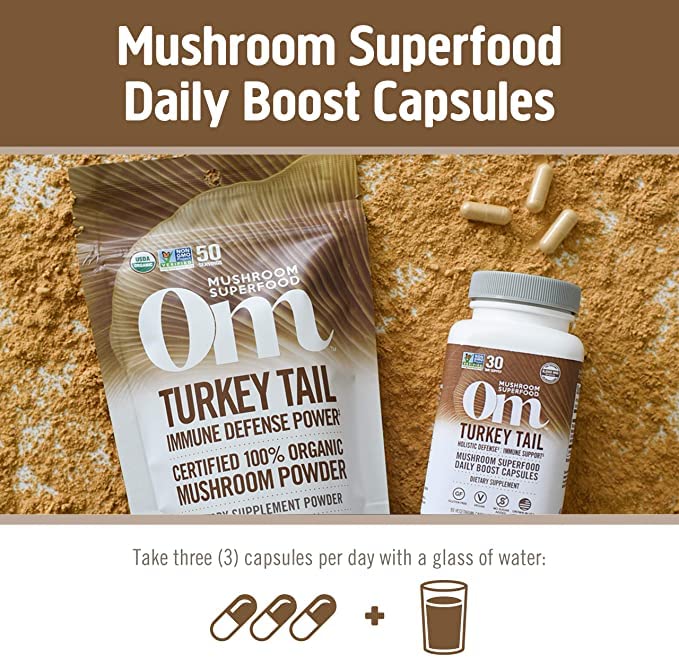 USA grown Om Mushrooms logo and product