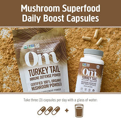 USA grown Om Mushrooms logo and product