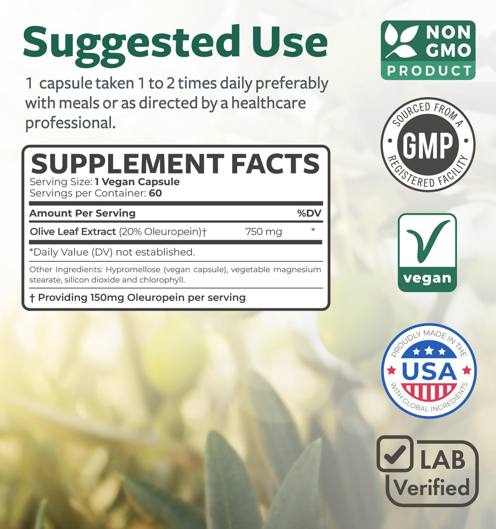 USA-made Olive Leaf Extract in a cGMP facility
