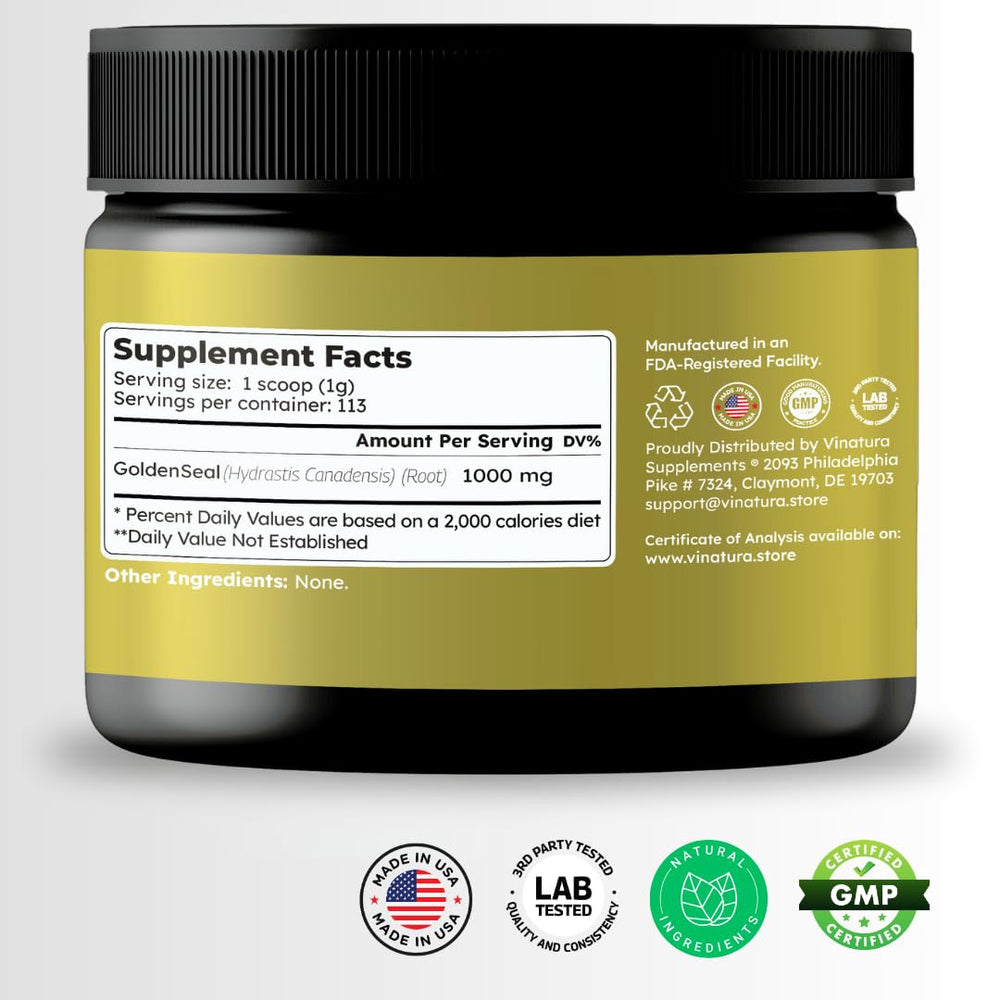 USA-made Goldenseal root powder bottle