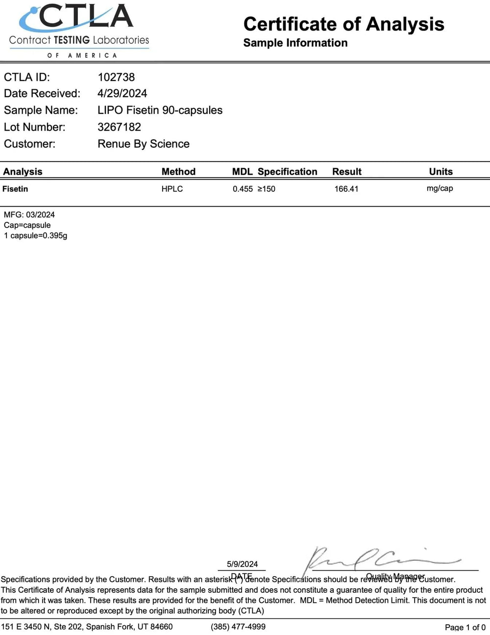 USA-made Renue By Science Fisetin bottle with 90 capsules