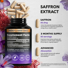 USA-made saffron supplement bottle with label