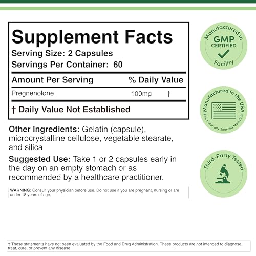 Made in USA, Non-GMO and gluten-free Pregnenolone