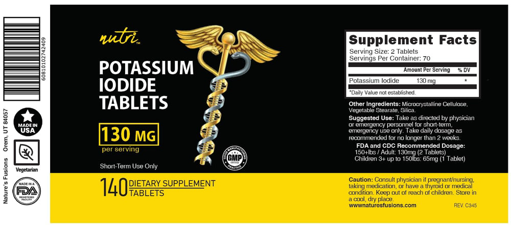 Produced in the USA at an FDA-registered facility for USP-grade KI