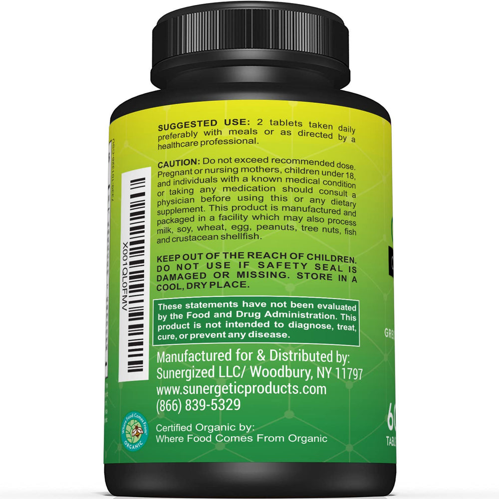 USDA Certified Organic Greens Tablets bottle on a white background