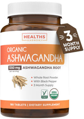 Front of bottle of USDA Organic Ashwagandha supplement with black pepper