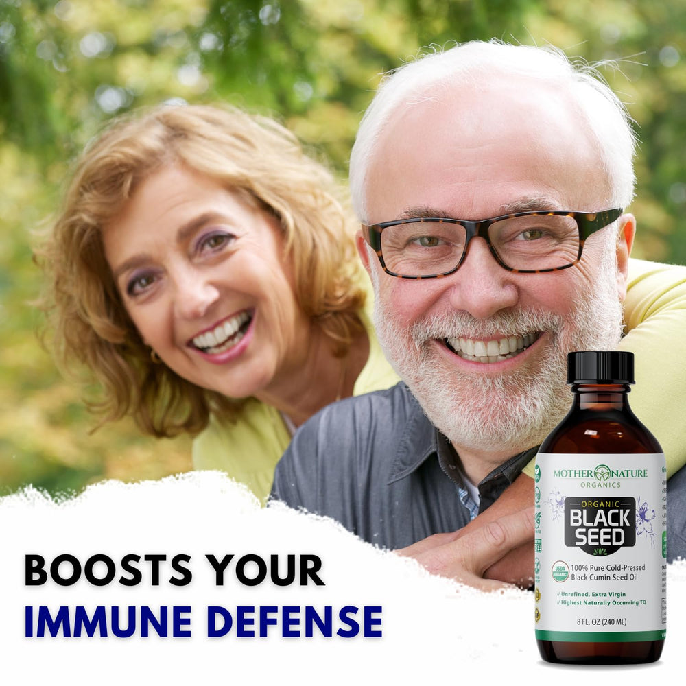 Close-up of USDA Organic Black Seed Oil label with Nigella Sativa