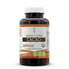 USDA Organic certification label on cacao capsules bottle