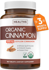 USDA Organic Ceylon Cinnamon Pills bottle with 1000mg per serving label