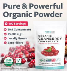 Cranberry concentrate powder label showing USDA Organic and 50:1