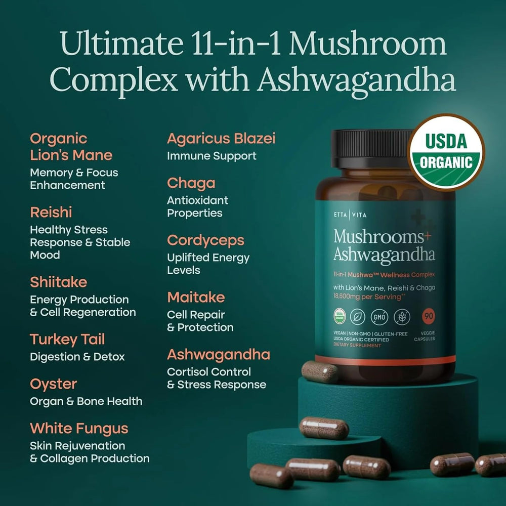 USDA Organic Lions Mane with Ashwagandha Mushrooms Capsules