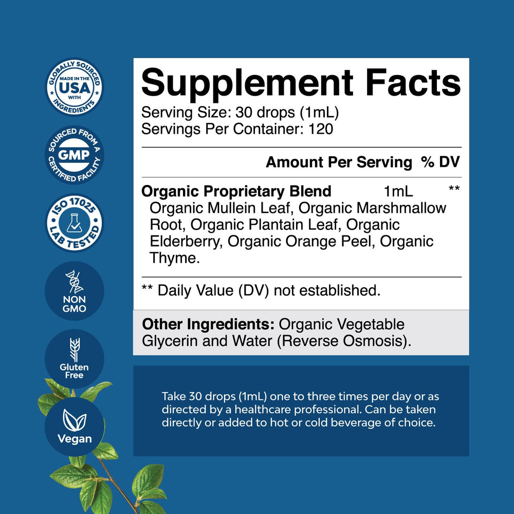 Back label detailing ingredients and directions