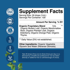 Back label detailing ingredients and directions