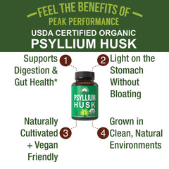 USDA Organic Psyllium Husk capsules bottle