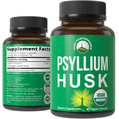 Front view of bottle label for USDA Organic Psyllium Husk capsules