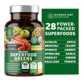Front view of USDA Organic Superfood Greens bottle with 60 tablets