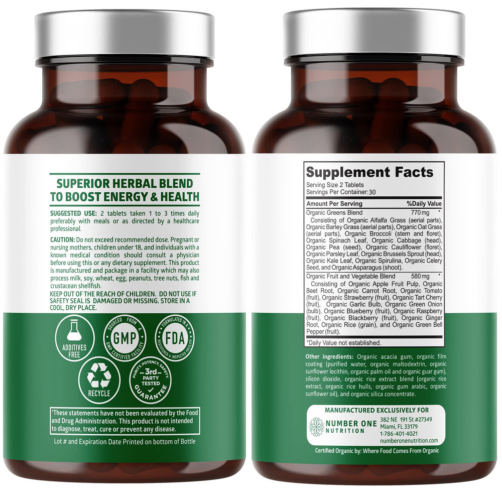 Close-up of product label highlighting 28 organic ingredients