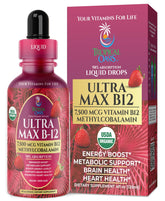USDA Organic Ultra Max B12 7500mcg bottle with strawberry flavor 4oz