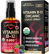 USDA Organic Vitamin B12 Sublingual Spray bottle with 5000 mcg label