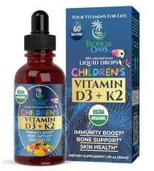 USDA Organic Vitamin D3 K2 Drops bottle for kids 2oz