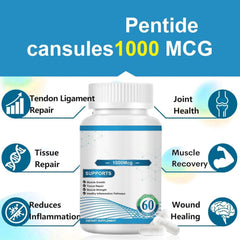 Close-up of BPC-157 capsules showing 1000 mcg per capsule