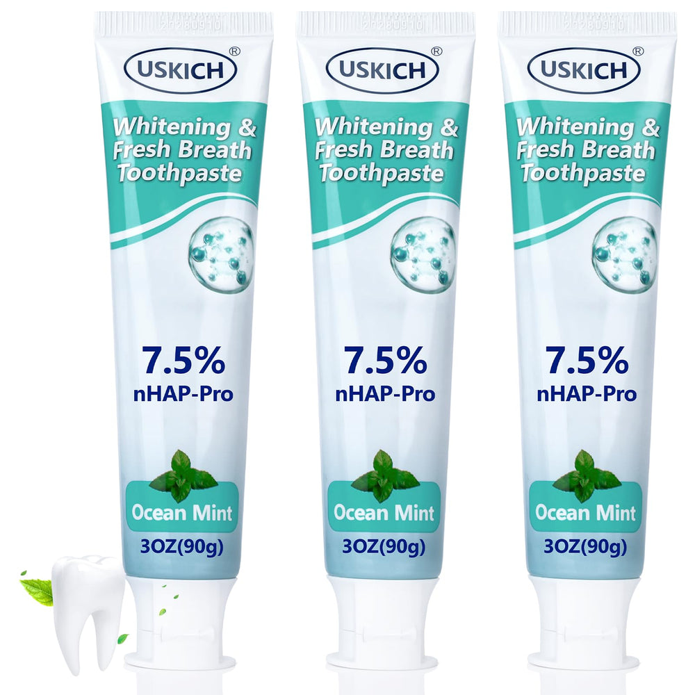Front view of USKICH Ocean Mint toothpaste three-pack