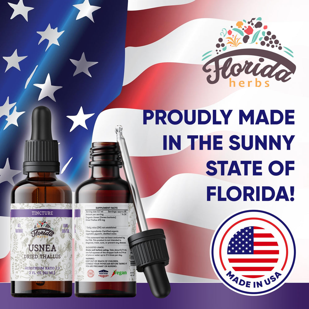 Florida Herbs Usnea tincture bottle packaging and dropper