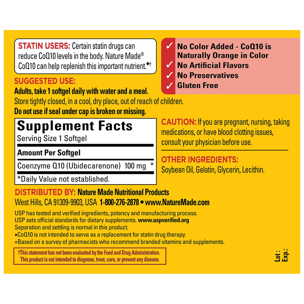 USP Verified seal on Nature Made CoQ10 bottle