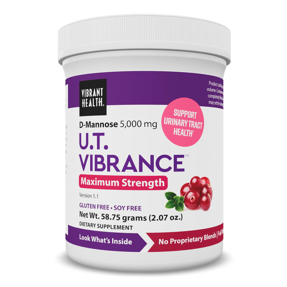 Front view of U.T. Vibrance Powder bottle and packaging