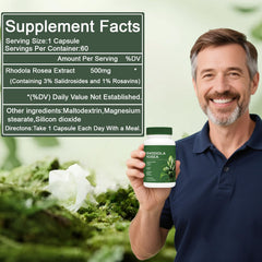 Close-up of Rhodiola Rosea root extract capsules