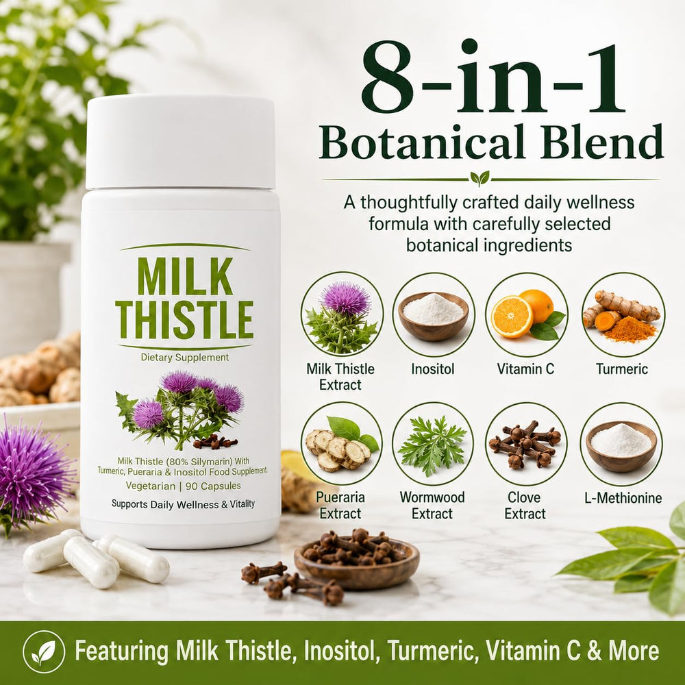 UVORA Milk Thistle powder texture and botanicals suggesting natural ingredients and purity