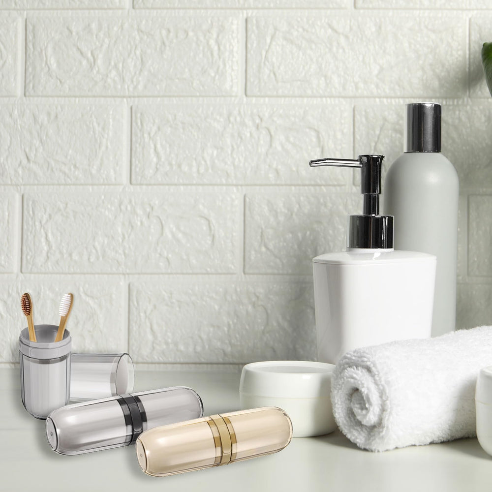 Interior view of the toothbrush case showing four integrated cups