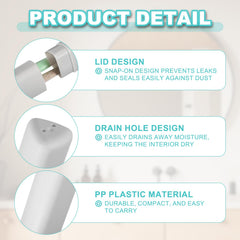 Close-up of gray plastic travel toothbrush container with dustproof lid