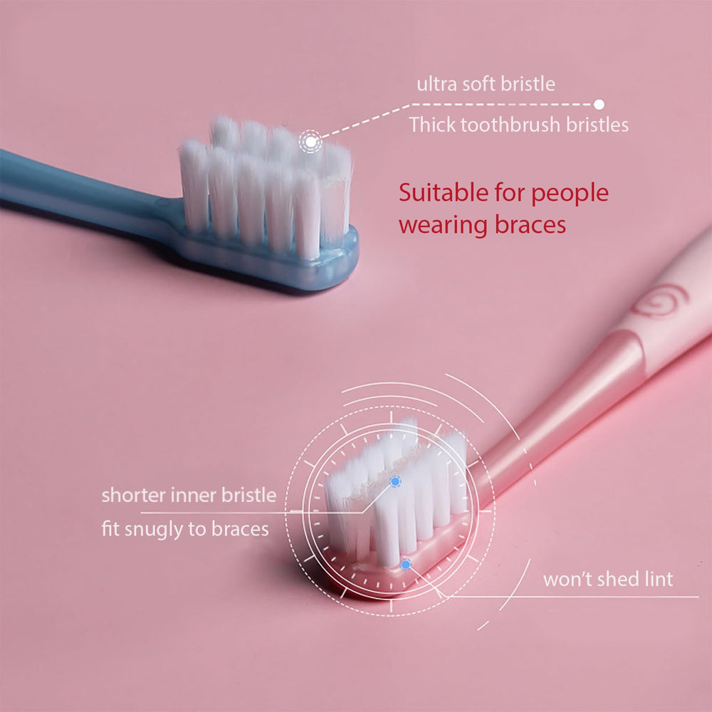 Braces toothbrush with tongue cleaner feature (pink)