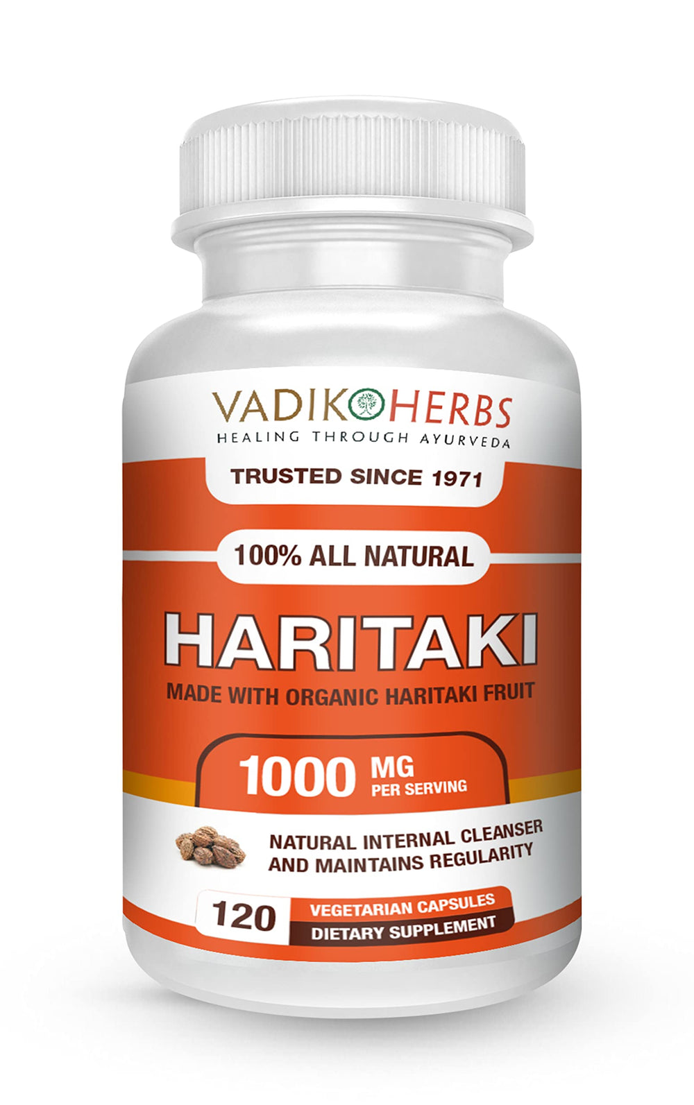 Certified Organic Haritaki Terminalia chebula in 100 Vegicaps by Vadik Herbs, USA
