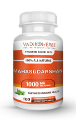 Bottle of Vadik Herbs Mahasudarshan Powder 100 Vegicaps on white background