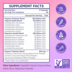 Vaginal probiotics bottle with 60 capsules on white background