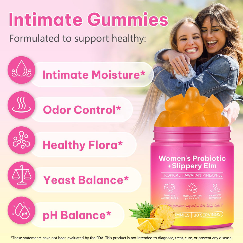 Product shot showing gummies and natural ingredients