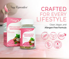 Vegan, gluten-free, and soy-free icons on OregaCoco packaging