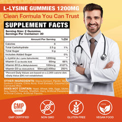 Product label showing L-Lysine Gummies features
