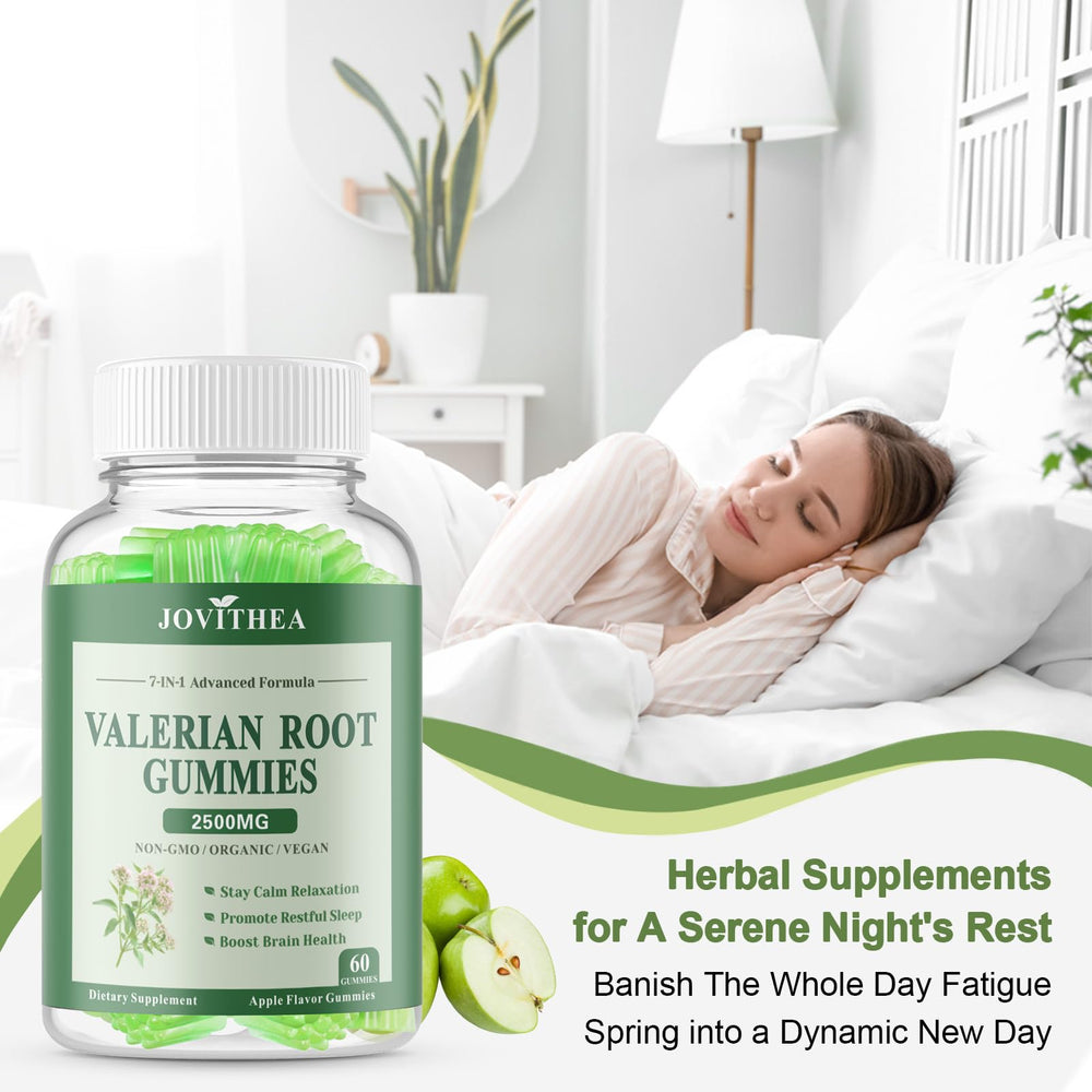 Gummies displayed with lemon balm, chamomile, and passion flower ingredients