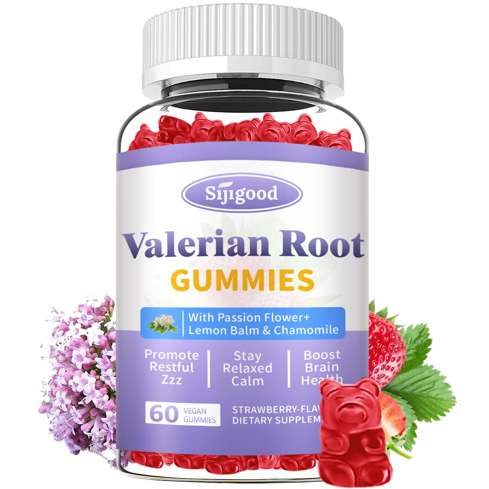 Valerian Root Gummies Organic Strawberry flavor bottle, 60-count