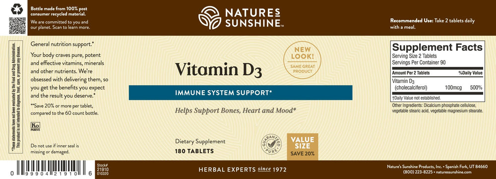 Banner illustrating value size savings for Vitamin D3 180 tablets